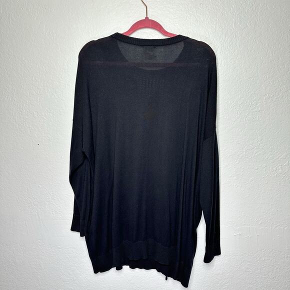 Planet Long Sleeve Knit Top Side Cinched Crew Neck Sweater Asymmetrical Black - Picture 3 of 8